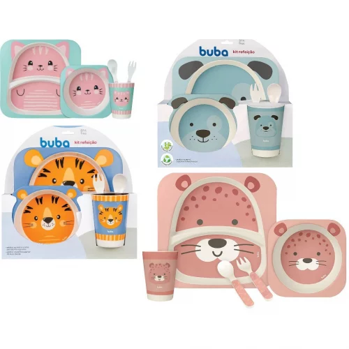 Kit Infantil Alimentação Refeição Bambu Animais 5 Pçs Buba Kit Refeição Infantil Bambu Buba Introduç