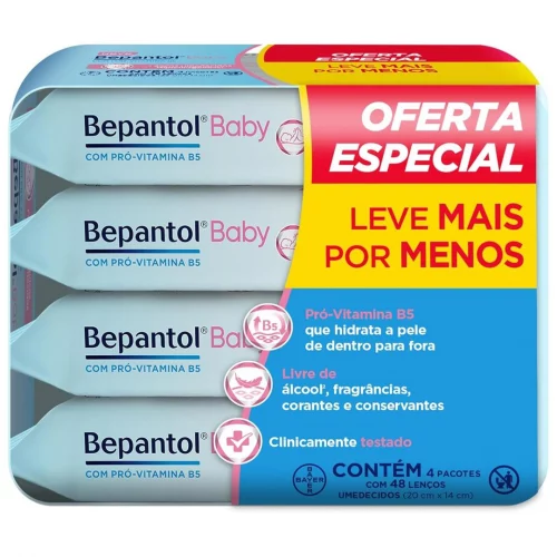 Kit Lenço Bepantol 192 lenços (4 pacotes com 48 un cada)