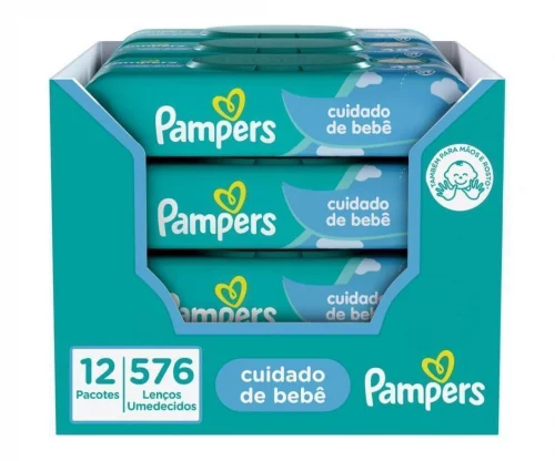 Kit Pampers Lenços Umedecidos Cuidado de Bebê 576 Unidades