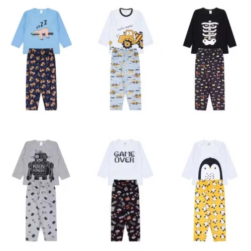 Kit Sortido 3 Pijamas Inverno Menino Tam 01 ao 14 Confortáveis