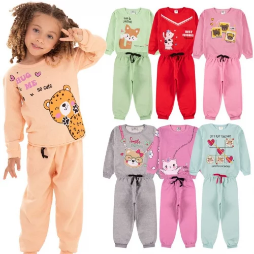 Kit Sortido 8 Peças de Roupas Feminino Infantil Inverno – 4 blusas casacos + 4 calças de 1 ao 10 – Kit 4 Conjuntos