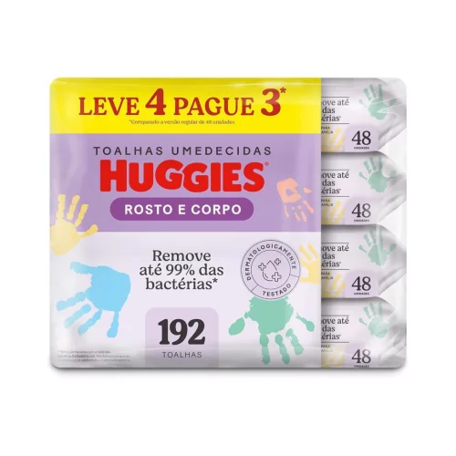 Lenço Umedecido Huggies 192 unidades (4 pacotes com 48 unidades cada)