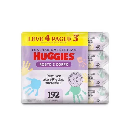 Lenços Umedecidos Huggies Rosto e Corpo Limpeza 4 x 48 Unidades