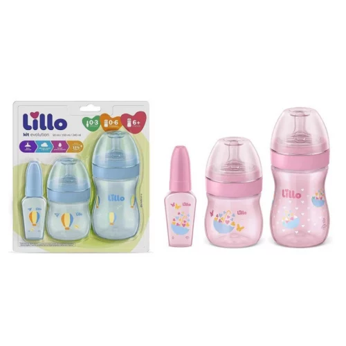 Lillo Kit De Mamadeira Primeiros Passos 50/150/240Ml Azul