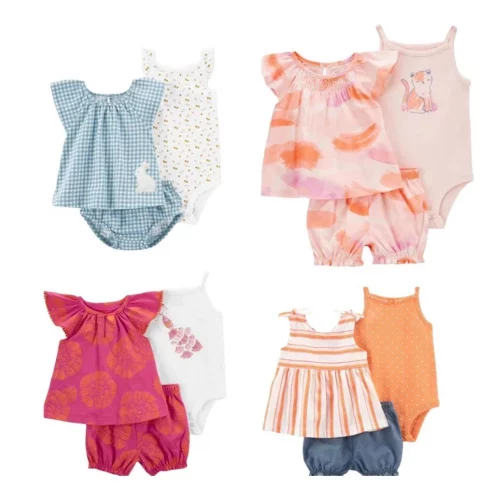 Lucky baby Conjunto de 3 peças de macacão para bebê menina (0-24 meses) Conjunto de estilingue para