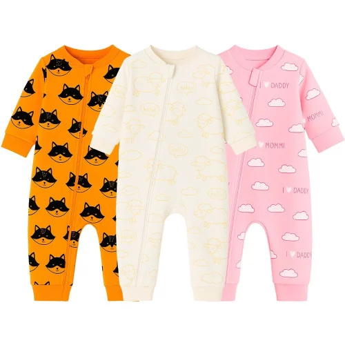 Macacão Bebê Suedine Estampado com Zíper (RN/P/M/G)