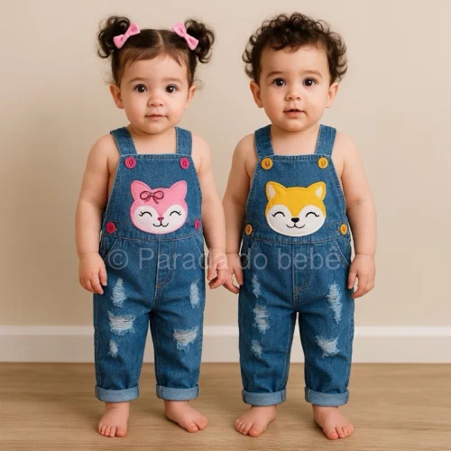 Macacão jeans infantil para bebê até 3 anos Calça jeans infantil