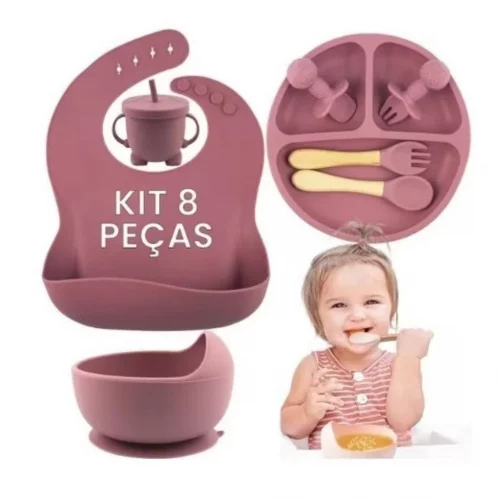 Novo Kit 8 Peças E Talheres De Silicone Para Bebês E Crianças
