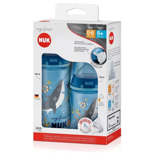 NUK Kit Mamadeira My 1St S1 150ml S2 300ml Boy - Azul