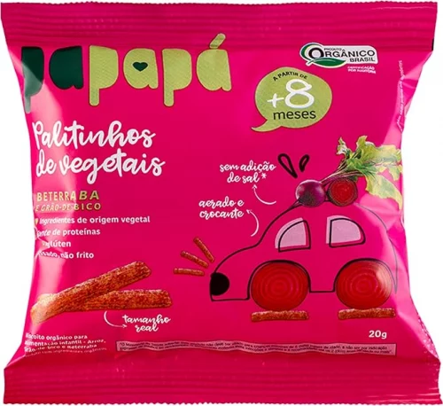 😍 Papapá, Palitinho de vegetais infantil (Biscoito), Orgânico, Sabor Beterraba & Grão de Bico, 20g, Roxo