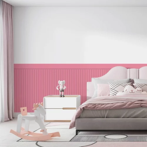 Papel De Parede Adesivo Ripado Rosa Com Faixa Para Meia Parede