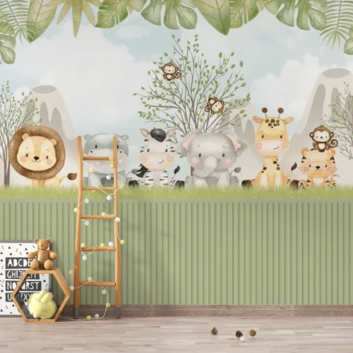Papel de Parede Safari Animais Fofinhos - Infantil - Quarto de Bebê