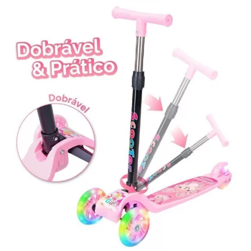 Patinete Infantil 3 Rodas De Led Dobrável Scooter Crianças