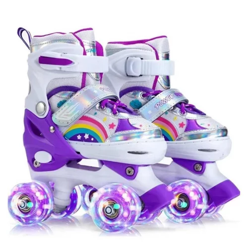 Patins 4 Rodas ARCO IRIS Com Luz De Led Patins Criança Menina Menino Promoção