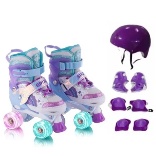 Patins Infantil 4 Rodas Menina + Protecao + Luz Promocao 2025 Novo