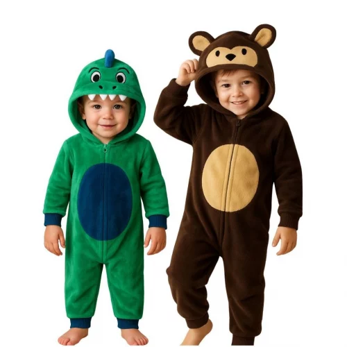 Pijama Macacão Infantil em Fleece Temático Unicórnio ,Dinossauro, Panda, Urso – Super Quentinho e Confortável!