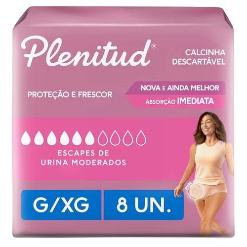 Plenitud Active Mulher - Roupa Íntima, Tamanho G/XG, 8 unidades