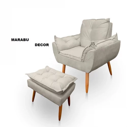 Poltrona Decorativa-Poltrona Para Amamentação-Poltrona com Puff-Poltrona Para Sala De Estar-cor bege