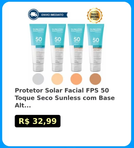 🛍Protetor Solar Facial FPS 50 Toque Seco Sunless com Base Alta Proteção Efeito Natural Envio Imediato