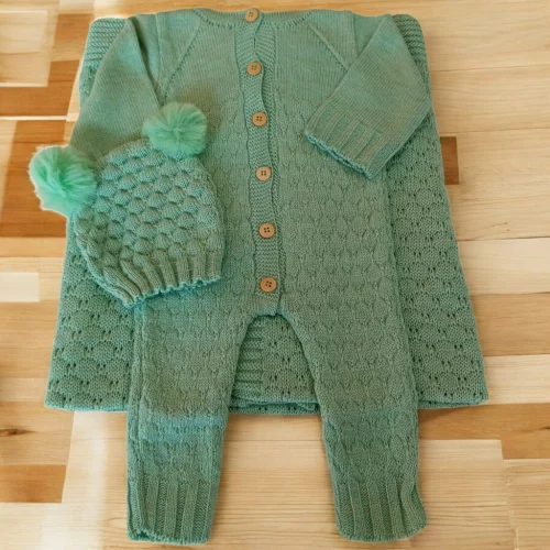 SAÍDA MATERNIDADE 3 PÇS DE TRICOT TOUCA MACACÃO E MANTA MENINA E MENINO