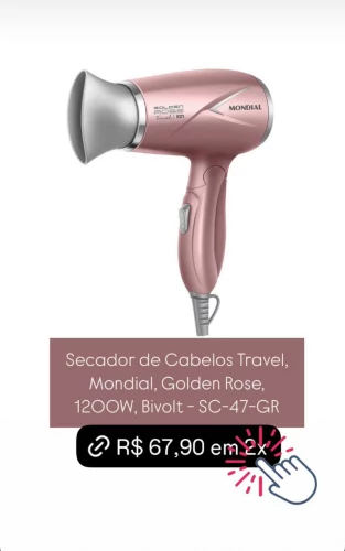 Secador de Cabelos Travel, Mondial, Golden Rose, 1200W, Bivolt - SC-47-GR