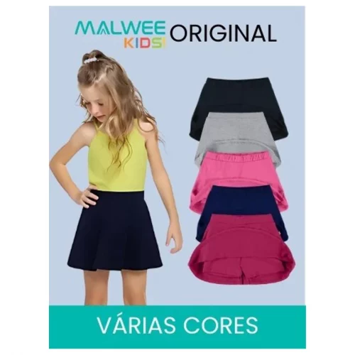 Short Saia Infantil Menina Juvenil Escolar em Algodão Básico Malwee Confortável