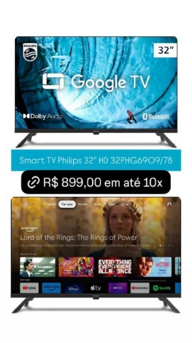 Smart TV Philips 32" HD 32PHG6909/78 Google TV, Comando de Voz, HDR