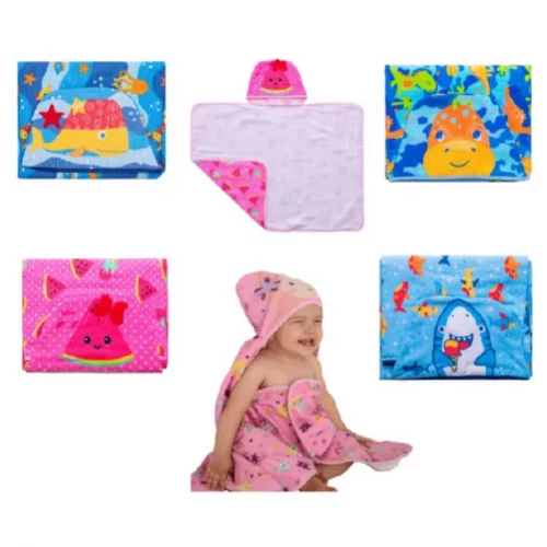 Toalha de Banho com capuz forro de fralda enxoval de bebe personagens 100% algodão