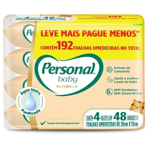 Toalha Umedecida Personal Baby Camomila - 4 pacotes