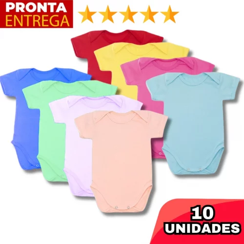 🛍️10 Unidades Body De Bebê Manga Curta Infantil Cores Lisas Menino Menina