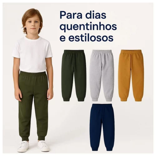2 Calças Menino Inverno Moletom de Algodão Infantil