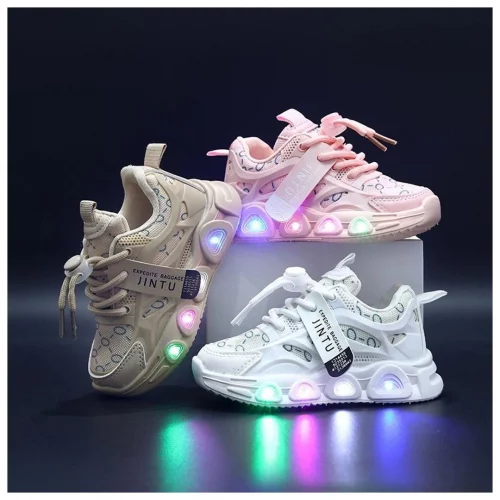 2025 Novo Estilo tênis infantis meninos estudantes casuais sapatos de placa alta meninas sapatos de bebê LED sapatos