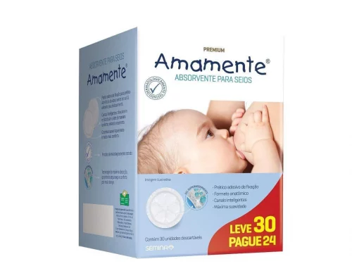 Amamente - Absorvente para Seios, Descartável, Branco, M, 1 pacote com 30 Unidades