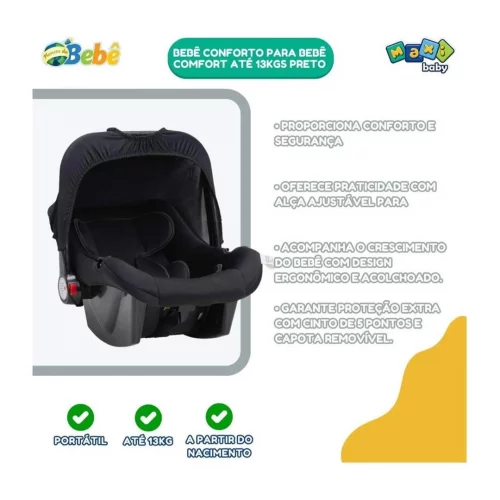 Bebê Conforto Comfort de 0 à 13kgs, Preto - Maxy Baby