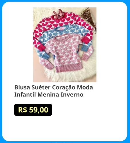 🛍Blusa Suéter Coração Moda Infantil Menina Inverno