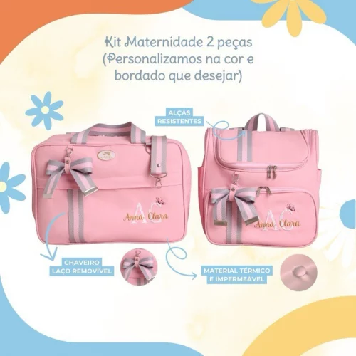 Bolsa Maternidade 2 Peças Personalizado / Coleção Ciranda Baby, Estação Mamãe e Bebê.