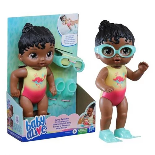Boneca Baby Alive Sunny Swimmer - 25 cm de Cabelo Preto - F8142 - Hasbro