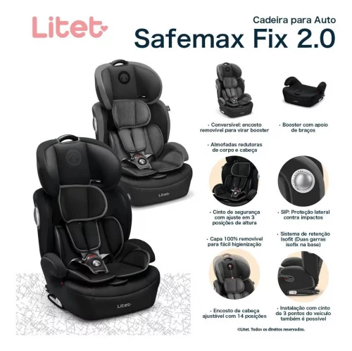 Cadeira Para Auto 9-36 Kg Isofix Litet Safemax Fix 2.0 Cinza - BB460