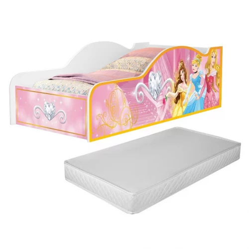 Cama Infantil Princesas com Colchão Meninas Castelo Encantada Rosa Criança Proteção Quarto Temático