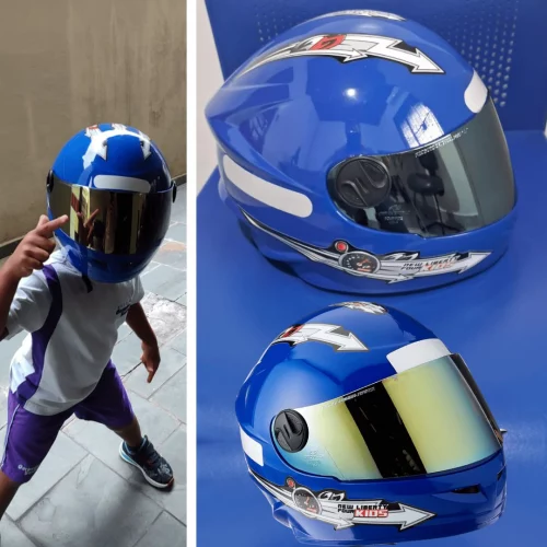 CAPACETE FECHADO PRO TORK LIBERTY FOR KIDS SOLID AZUL TAM. 54 VIS. DOURADA
