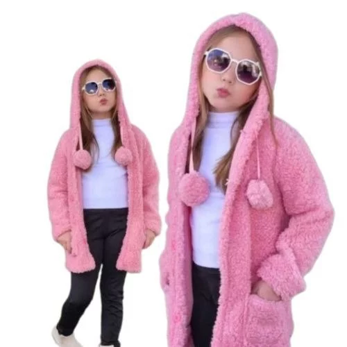 Casaco Blusa Infantil Feminino Menina Teddy Com Bolso E Capuz Inverno Frio 2 Ao 12