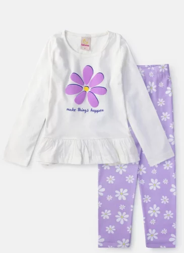 Conjunto Infantil Feminino Meia Estação Make Things Creme 0462 - Laluna