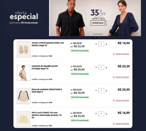 Cupom de 35% off sem mínimo de compra na C&A! Só até às 22h 🏃🏼‍♀️‍➡️