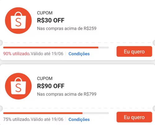 CUPONS SHOPEE ESGOTANDO