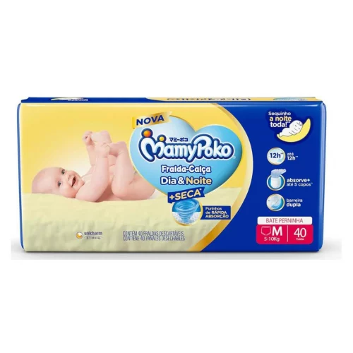 Fralda-Calça MamyPoko Dia&Noite Bate Perninhas M 40 Unidades