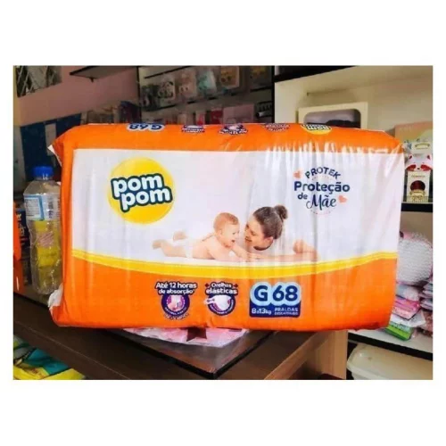 Fralda Pom Pom Protek Proteção de Mãe Hiper G 68 Unidades