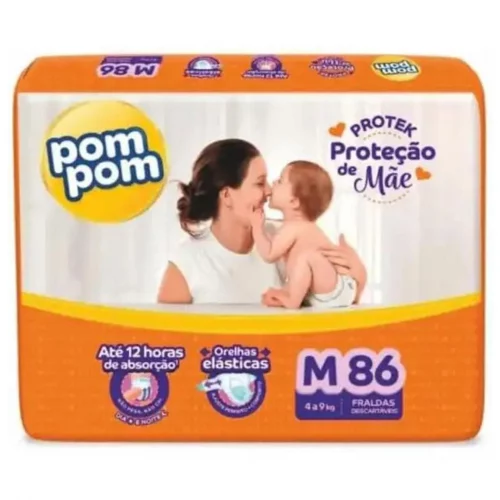 Fralda Pom Pom Protek Proteção de Mãe Hiper M 86 Unidades