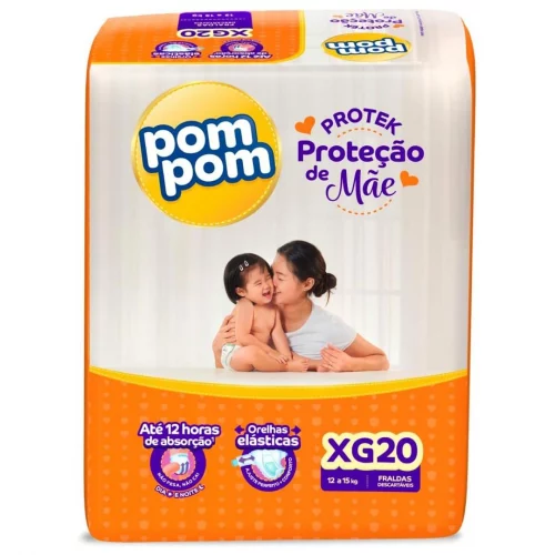 Fralda Pom Pom Protek Proteção de Mãe Mega XG 20 Unidades