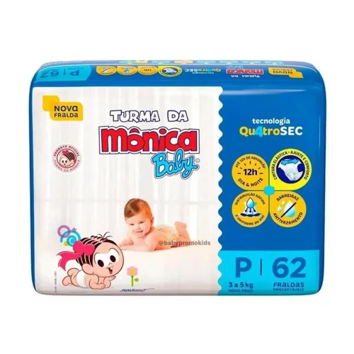 Fralda Turma da Mônica Baby Mega P 62 Unidades