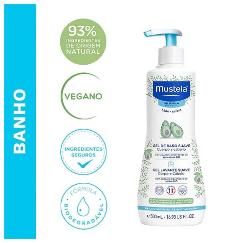 Gel Lavante Suave Mustela Bebê Corpo e Cabelo 500ml